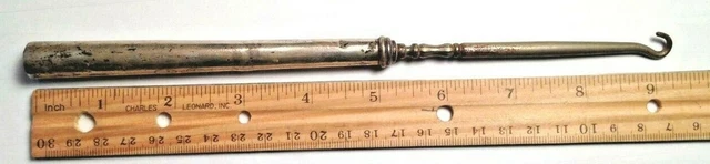 Antique Button Hook Sterling Silver 9-1/4" Long Engraved W/ Fancy Scroll Work