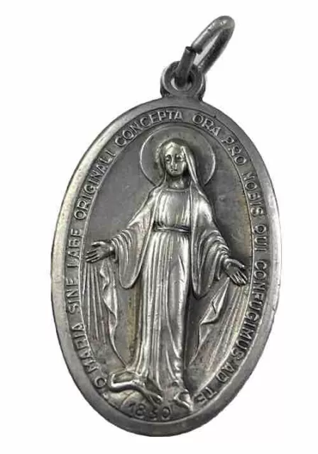 Vintage Catholic Miraculous Mary Silver Tone  Religious Medal