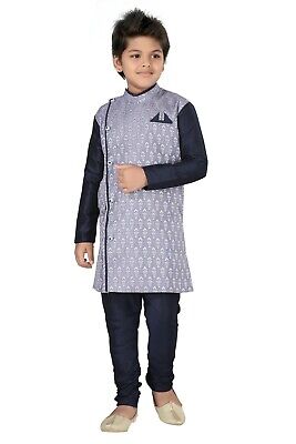 Eid BOYS wedding Sherwani Suit Kurta Pyjama partywear Indian grey navy blue 2022