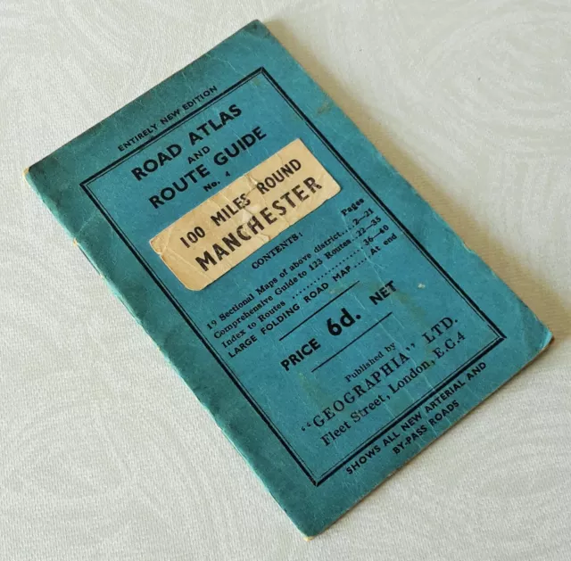 Vintage Geographia Road Atlas And Route Guide -100 Miles Around Manchester