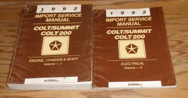 1992 Dodge & Plymouth Colt & 200 Eagle Summit Shop Service Manual Vol 1 & 2 Set