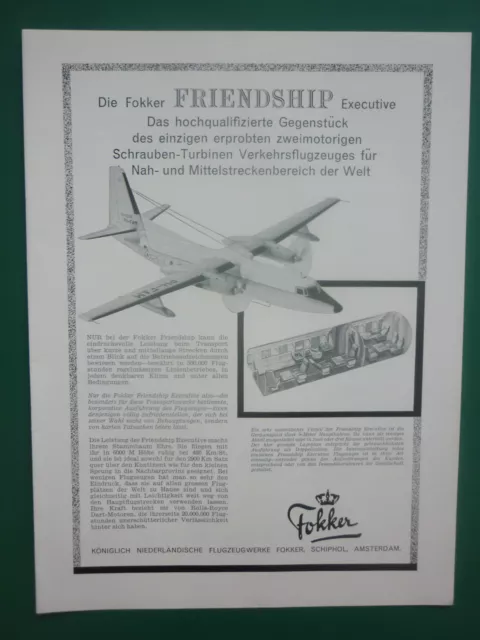 5/1962 Pub Avion Fokker F27 Friendship Aircraft Original German Ad