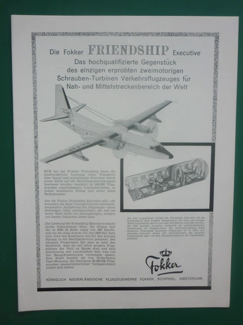 5/1962 Pub Avion Fokker F27 Friendship Aircraft Original German Ad