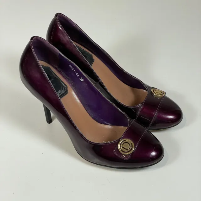 Christian Dior Womens Patent Leather Pump Stiletto Purple EUR 38 Logo Round Toe