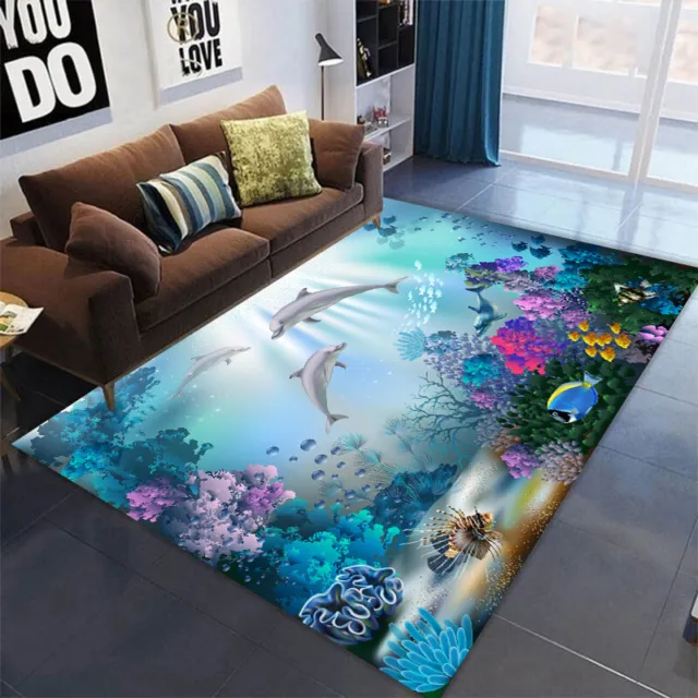 Ocean Fish Dolphins Animal Print Non-Slip Bedroom Rug Doormat Floor Mat Carpet
