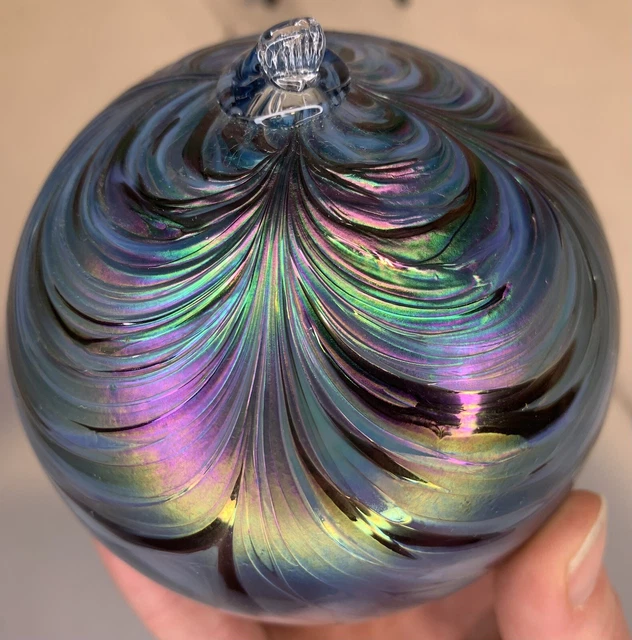 Hand Blown Glass Iridescent Orb Christmas Ornament