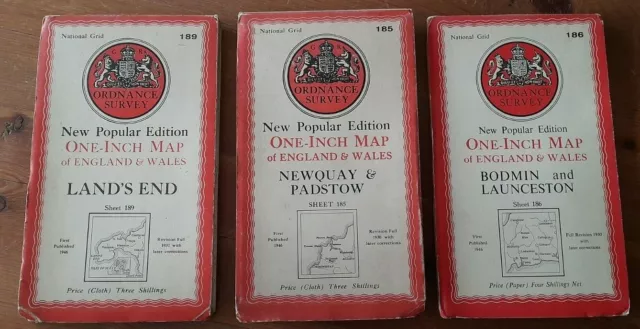 3 OS Maps of CORNWALL - Land's End. Newquay & Padstow. Bodmin & Launceston