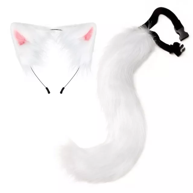 Adult Plush Fox Tail Lingerie Night Faux Fur Cat Ears Theme Party Birthday 2Pcs