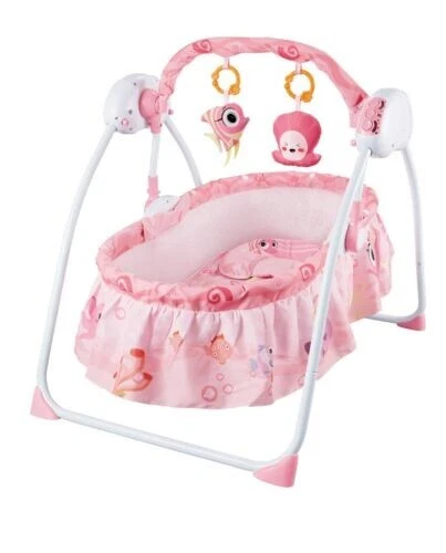 PINK Electric Kids Baby Crib Bassinet Cradle Infant Rocker Sleep Bed Cots