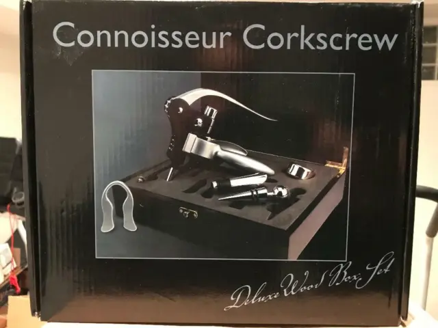 Connoisseur's Wine Deluxe Set Wood Box Opener Cutter Stopper Wedding Gift  NIB