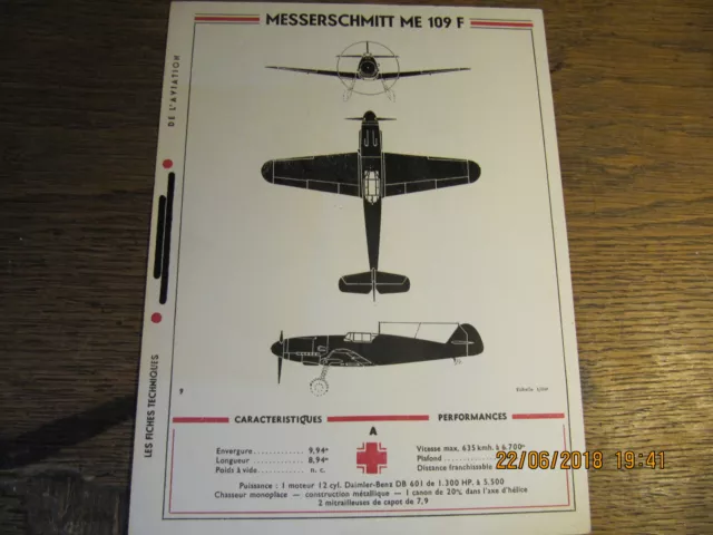 Plaquette MESSERSCHMITT ME 109 F - Fiche Technique de l'aviation 2