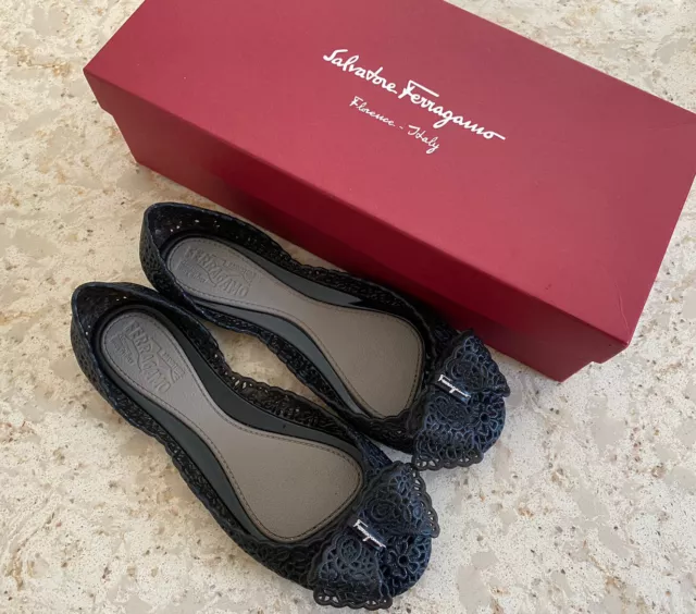 Salvatore Ferragamo 'Nilly' Laser-Cut Jelly Ballerina Flats with Bow 6 M Shoes