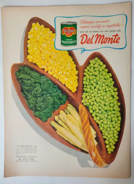 Del Monte Canned Vegetables Midcentury Serving Tray Original 1940s Ad ~10x14"