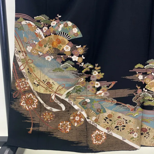 Black Tomesode / Haori / Fabric / Silk / Kimono / Japanese Kimono / G-168 2