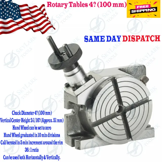 4" Inches Rotary Table (100 mm) Horizontal Vertical 4 Slots for Milling Machine