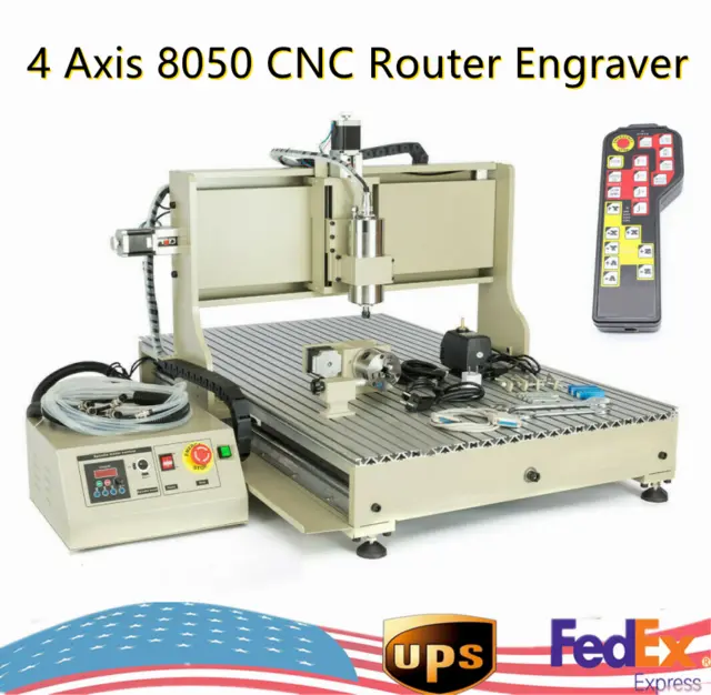4 Axis CNC 8050 USB Router Engraving & Remote Control 1500W Cutter Mill Machine
