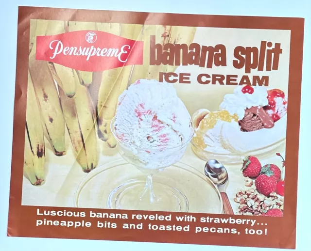 Vintage Pensupreme Banana Split Ice Cream Strawberry Pineapple Store Diner Sign