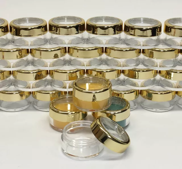 Cosmetic Jars Plastic Beauty Lip Balm Containers 10 Gram Gold Trim Lid (50) 3012