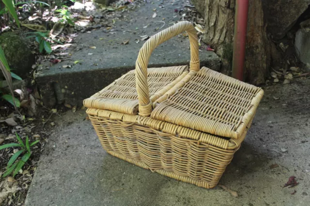 Classic Vintage Cane Picnic Basket LARGE Wicker Party Hamper