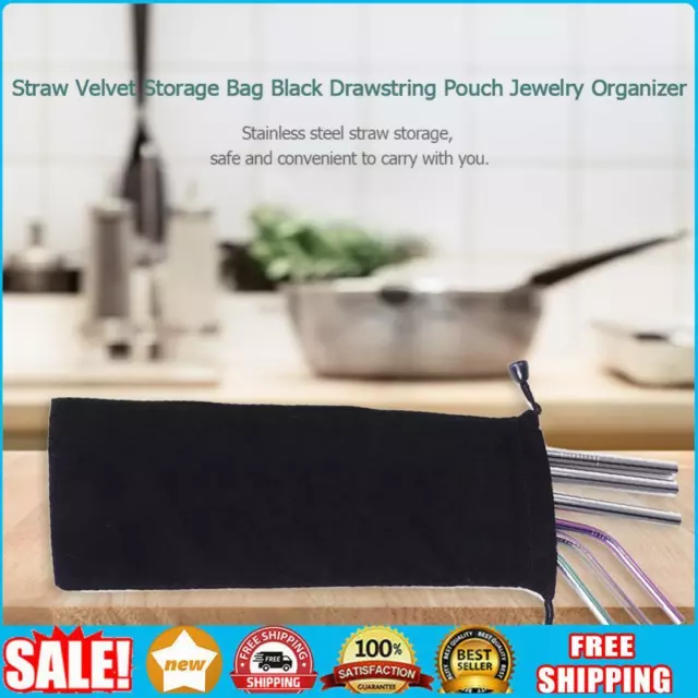 Portable Straw Pouch Drawstring Straw Velvet Storage Bag for Picnic Camping