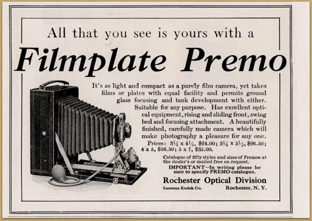 1910 e Rochester Optical Co Filmplate Premo Camera Photography Print Ad