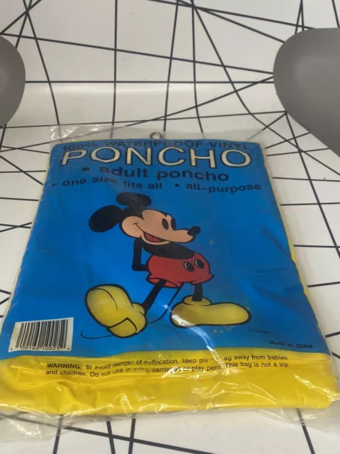 Vintage Adult Disney Mickey Mouse Rain Poncho Dinseyland Retro 80’s 90s Yellow