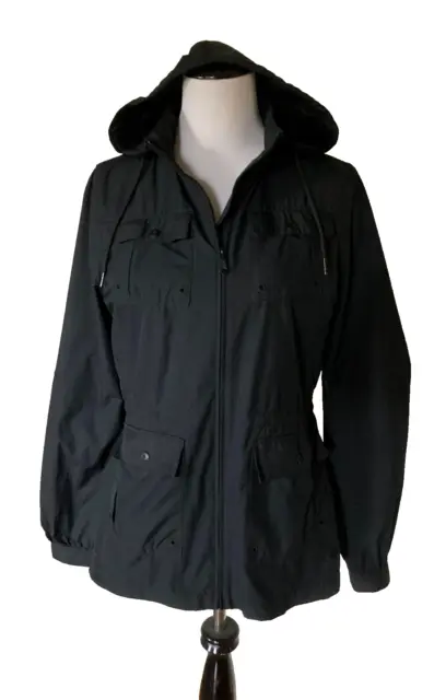 Mountain Hardware Hooded Jacket Womens M Black Hiking 4 Flap Pockets Drawstring