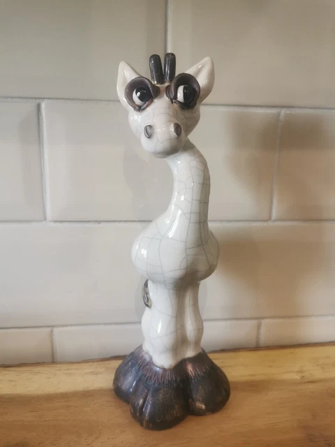 Handmade Pottery Humorous Giraffe Twisty Neck Raku ? Figurine / Ornament