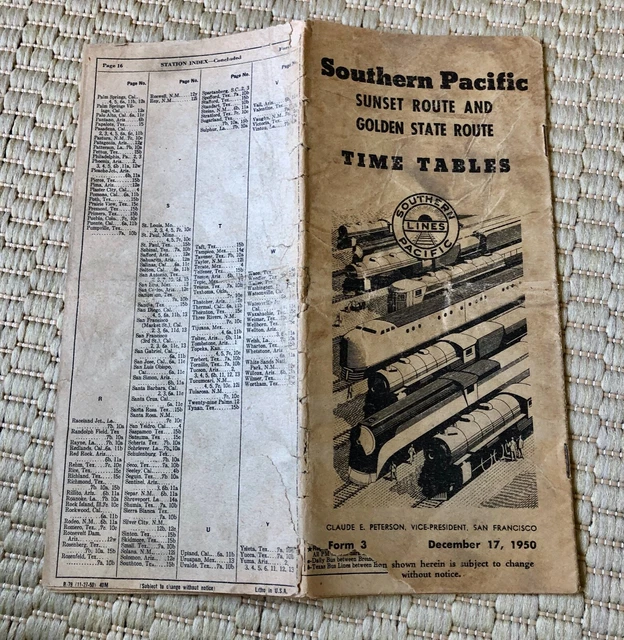 Southern Pacific Railroad Lines Timetables 1950 Sunset & Golden State Route
