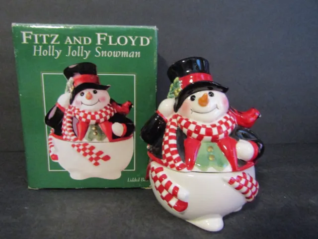 FITZ AND FLOYD Holly Jolly Snowman LIDDED BOX 2063/63