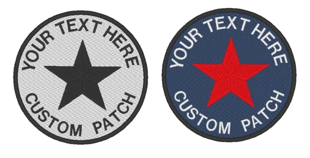 Custom Embroidered Text - Star Sew on Round Patch - All Sizes