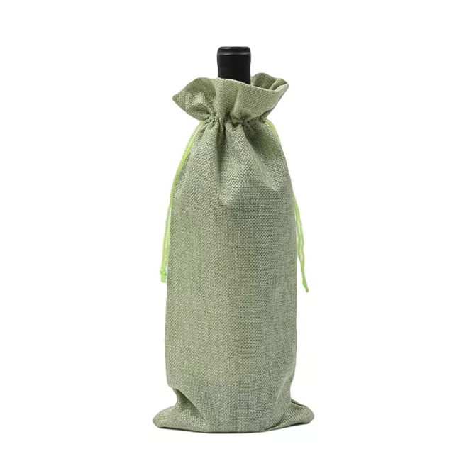 Rustic Linen Drawstring Wine Bottle Cover Packaging Bag Wedding Party Decor 21