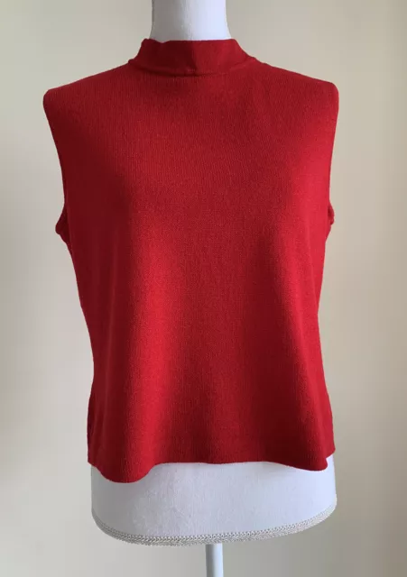 St John Womens Sz M Sleeveless Top Knit Turtleneck Red Made In USA Shoulder Zip