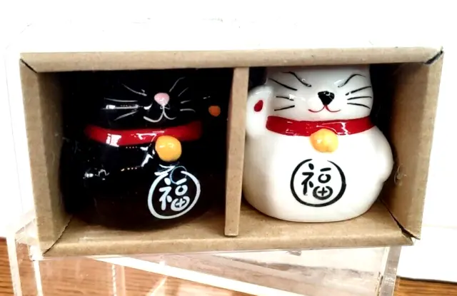 Good Luck Kitty Black & White 3" Salt & Pepper Shakers NIB