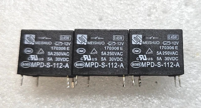 3 PCS MEISHUO Relay MPD-S-112-A 5A 12VDC