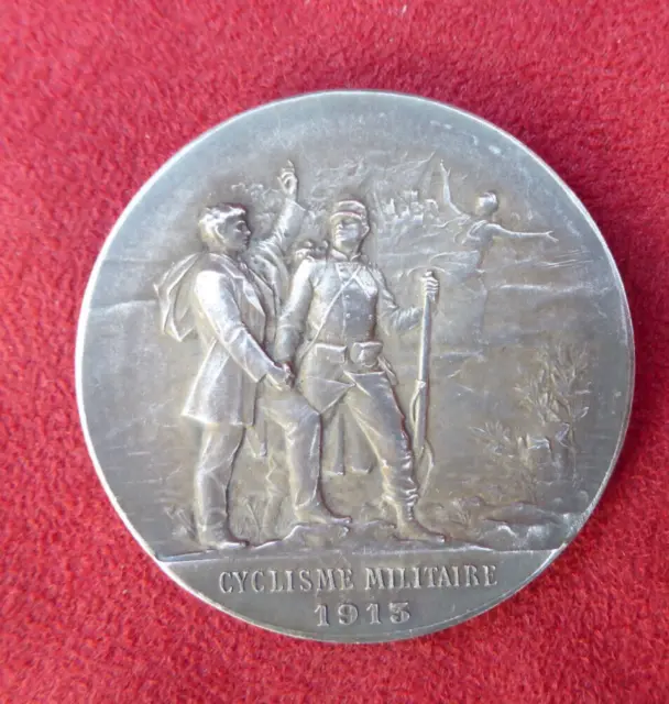 Médaille ancienne  CYCLISME MILITAIRE 1913 bronze argenté  WOLBER - FRANCE