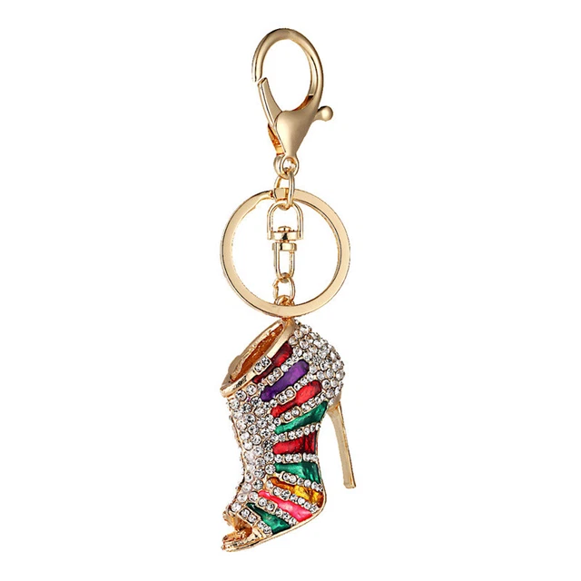 Novelty High Heel Shoes Keychains Rhinestone Shoe Keyring Charm Women2970