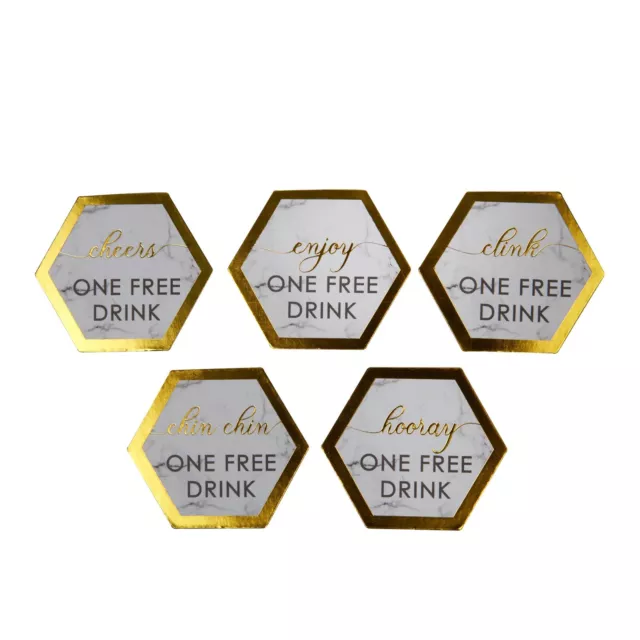 25 GOLD MARBLE Effect FREE DRINK WEDDING PARTY TOKEN VINTAGE SCRIPTED GEOMETRIC