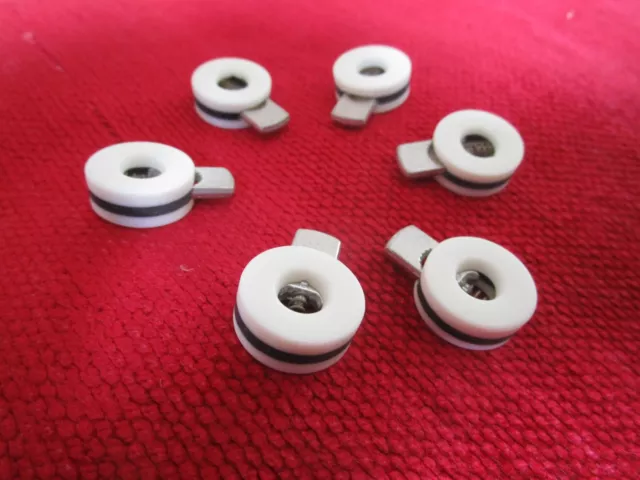 5 Round Polo Shaped Spring Loaded Cord Lock Ends / Grips / Toggle - White Black