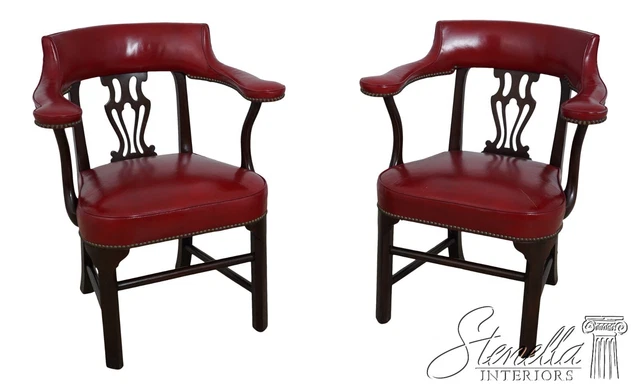 62335EC: Pair KITTINGER CW-43 Colonial Williamsburg Leather Smoking Chairs