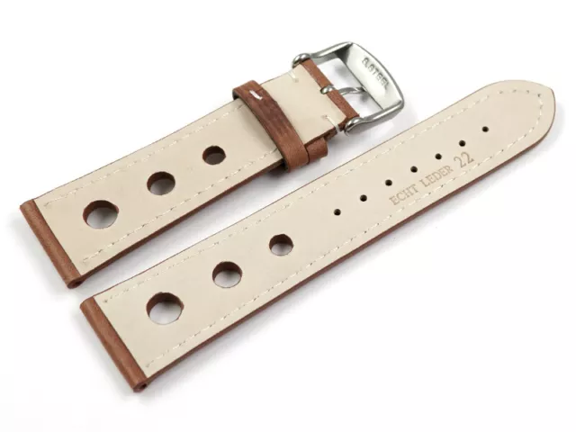Bracelet montre - cuir de veau perforé - marron clair - couture blanche NEUF 2