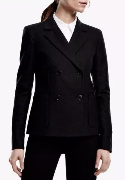 $495 NWT THEORY Double Breasted Power Blazer Jacket Modern Crepe Sz 6 Black