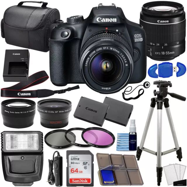 Canon EOS 2000D / Rebel T7 DSLR Camera w/ 18-55mm Lens 3 Lens Ultimate Bundle
