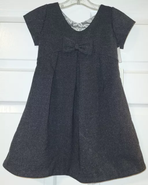 New Isabel Garreton Size 3 Wool Blend Girls Dress Gray Bow Built In Lace Slip