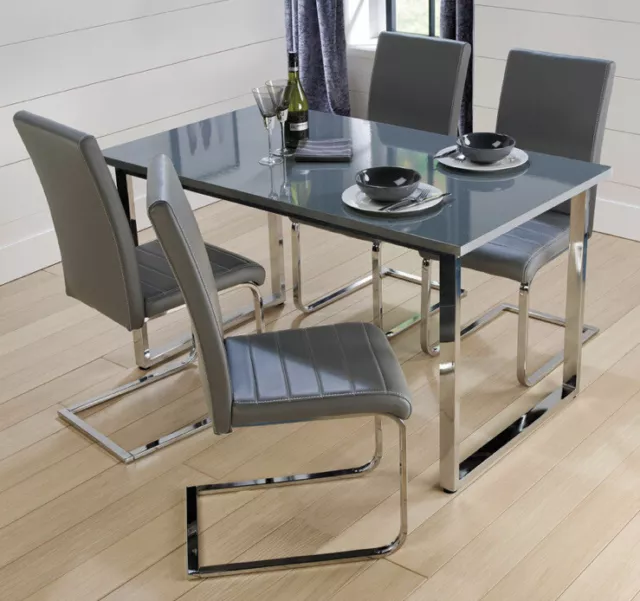 Nuevo conjunto de mesa de comedor y sillas Milán efecto alto brillo gris