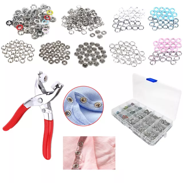 100/120pcs Prong Pliers Ring Press Studs Snap Popper Fasteners for Bag Kids Wear
