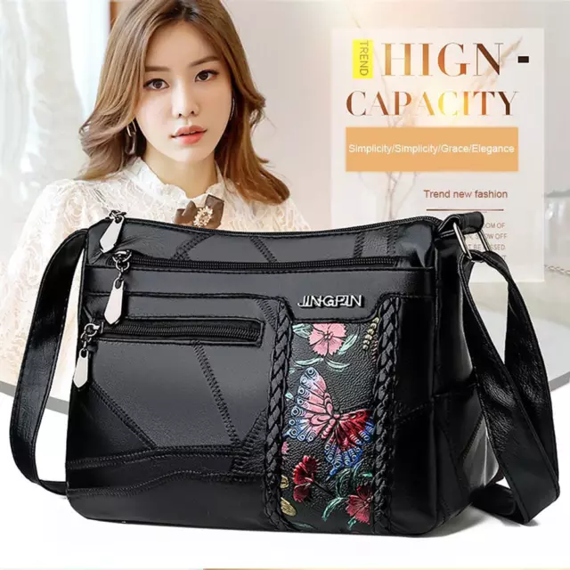 Fashion PU Leather Messenger Bags Women Flower Printed Elegant Shoulder Handbag 2