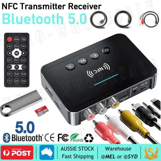 Bluetooth 5.0 NFC Receiver Transmitter Wireless RCA to 3.5mm Aux Audio Adapter
