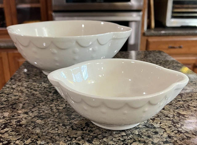 Vintage Deltis Bowls w Spouts  Portugal  Set of 2 Nesting Style HEAVY CERAMIC