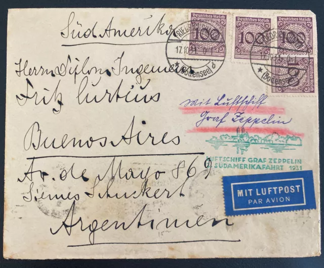 1931 Germany Graf Zeppelin LZ 127 Flight Airmail Cover To BA Argentina